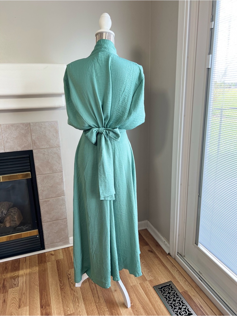 Sage Green Tie-Neck Maxi Dress - Picture 4 of 5
